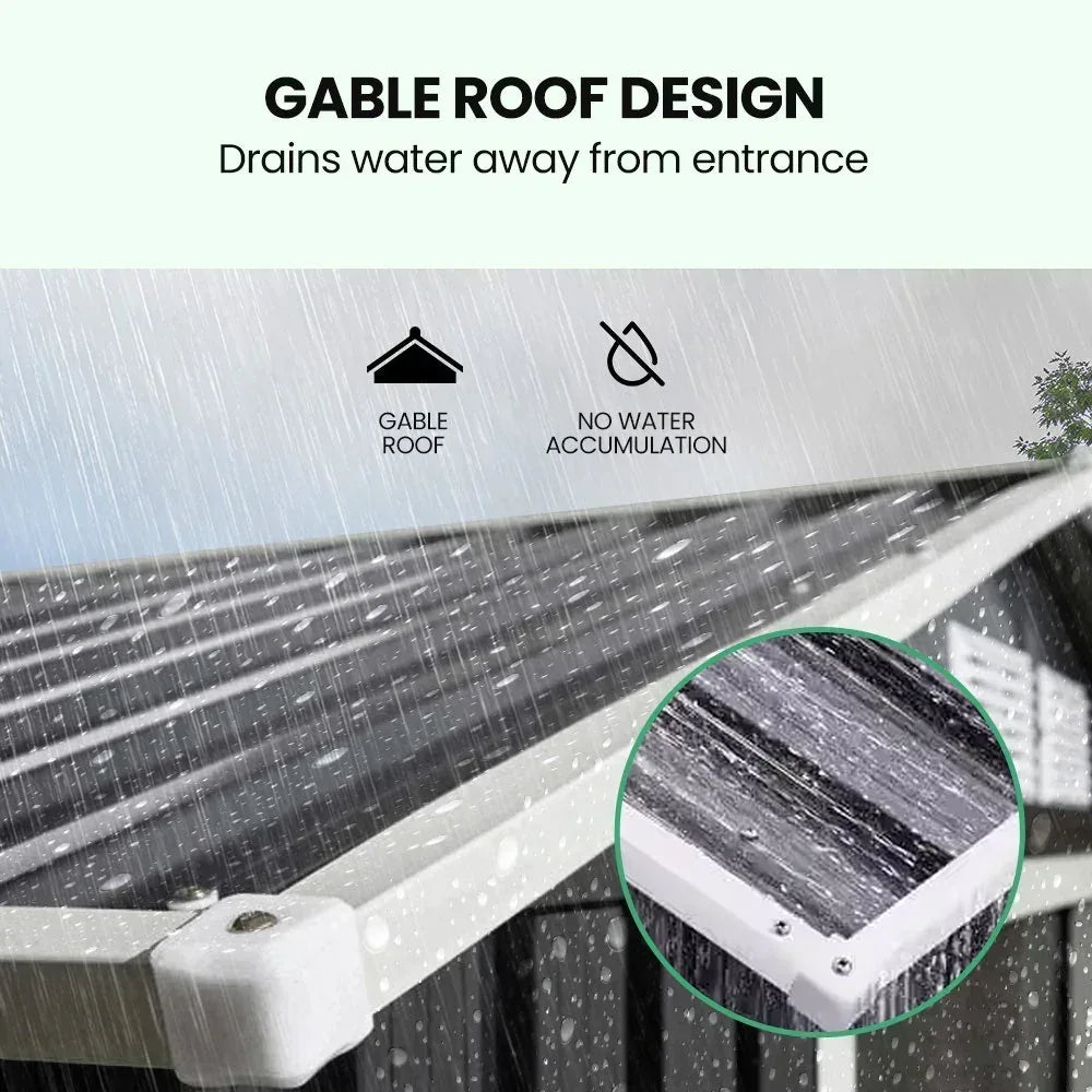 PLANTCRAFT Galvanised Steel Garden Shed 2.58 x 2.07 x 2.02m, with 2 Sliding Doors, 4 Air Vents, Gable Roof, Floor Frame, Black | Home & Garden > Storage > Sheds