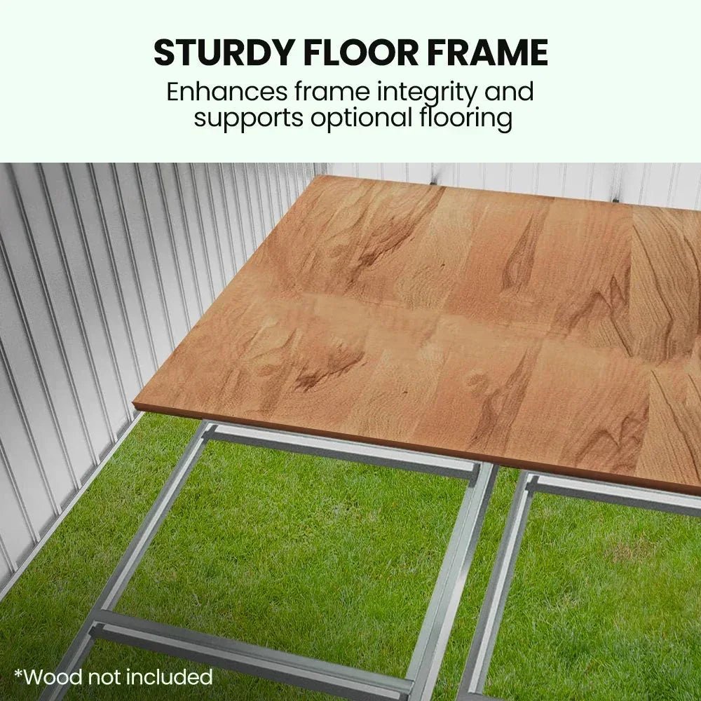 PLANTCRAFT Galvanised Steel Garden Shed 2.58 x 2.07 x 2.02m, with 2 Sliding Doors, 4 Air Vents, Gable Roof, Floor Frame, Black | Home & Garden > Storage > Sheds