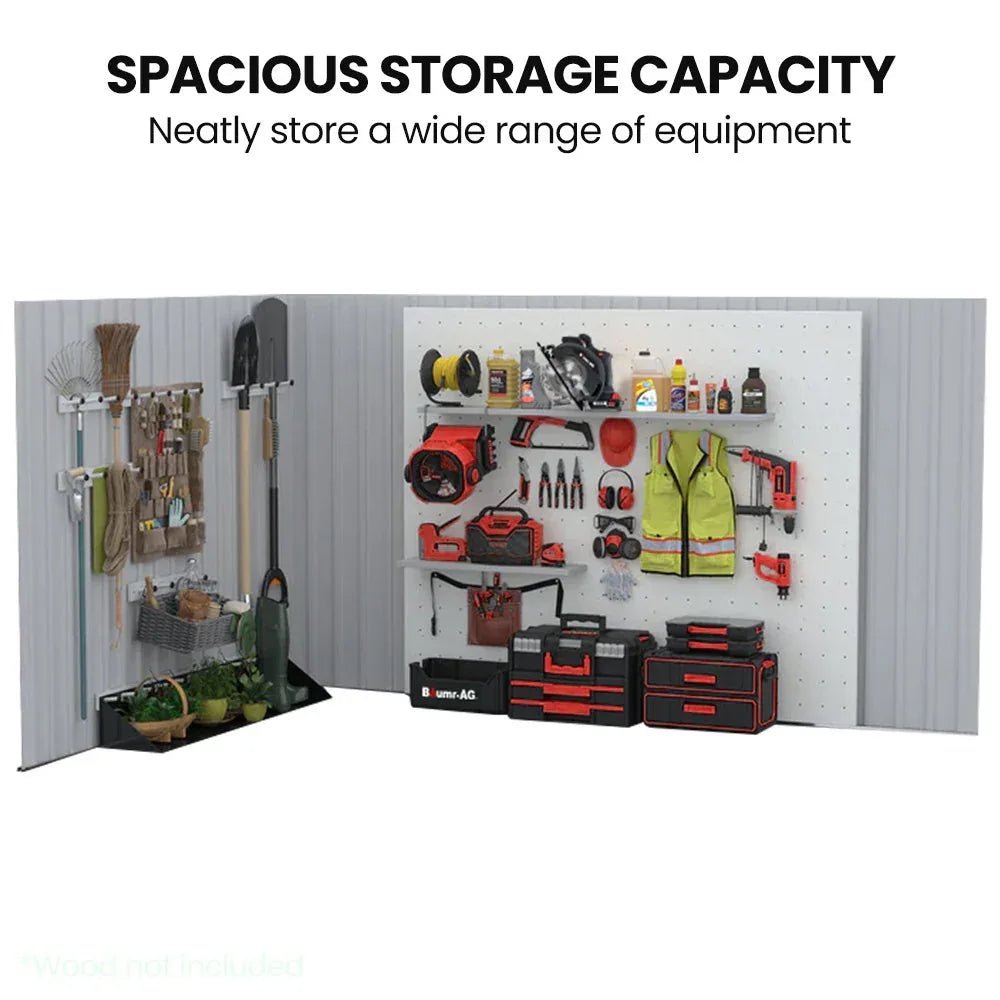 PLANTCRAFT Galvanised Steel Garden Shed 2.58 x 2.07 x 2.02m, with 2 Sliding Doors, 4 Air Vents, Gable Roof, Floor Frame, Black | Home & Garden > Storage > Sheds