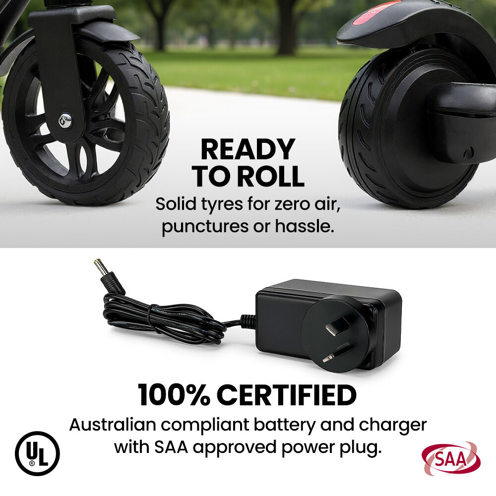 ALPHA Edge Electric Scooter Kids/Teens, 16km/h Max, Adjustable Height, UL Certified, AU Compliant, Dual Brakes, Bluetooth Music, LED, Blue