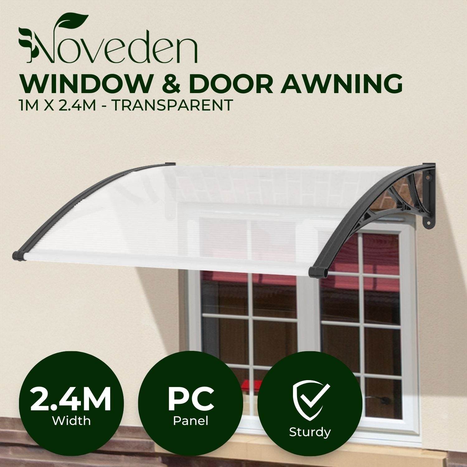 NOVEDEN Window Door Awning Canopy Outdoor UV Patio Rain Cover Clear White 1M X 2.4M Type 1 - Outdoorium