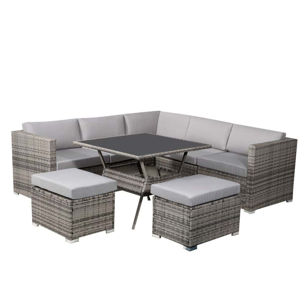 8PC Outdoor Dining Set Wicker Table & Chairs-Grey – product image 8