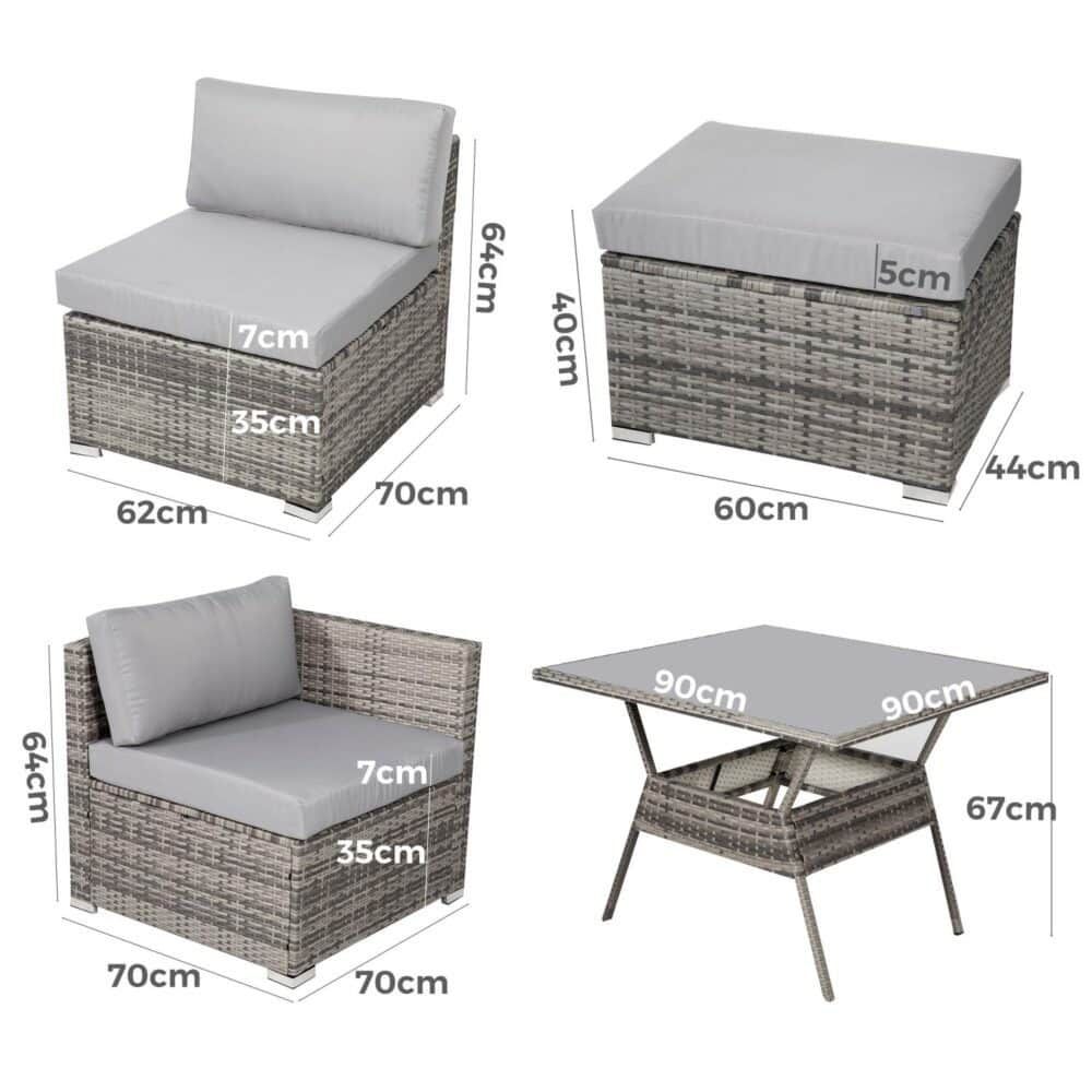 8PC Outdoor Dining Set Wicker Table & Chairs-Grey – product image 14