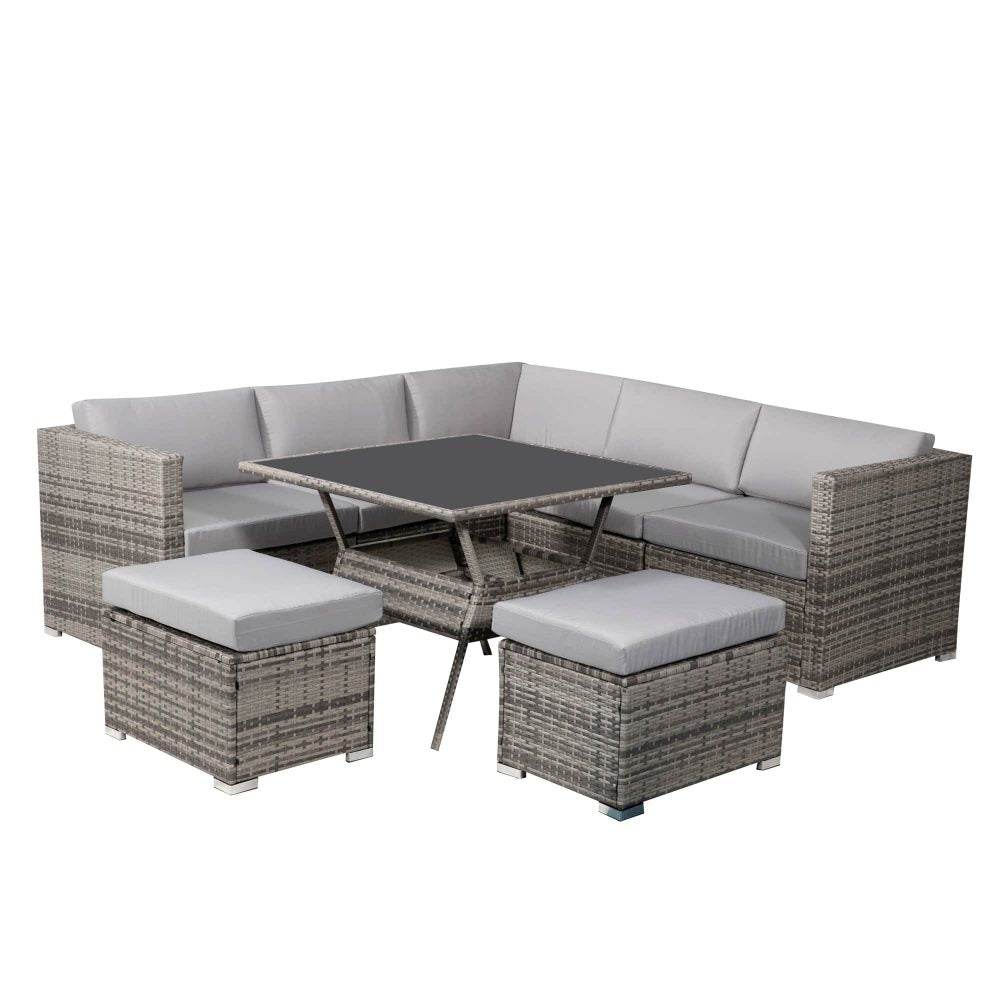 8PC Outdoor Dining Set Wicker Table & Chairs-Grey - Outdoorium