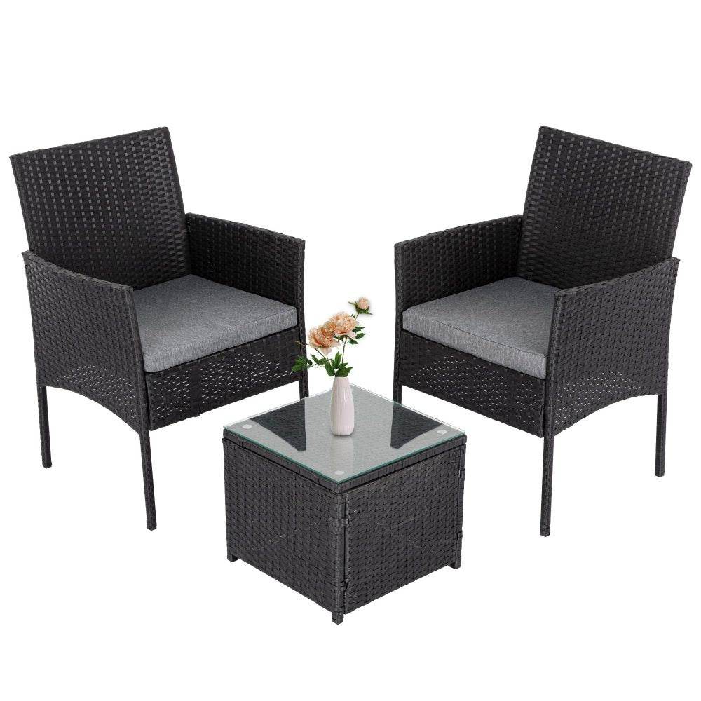 3PC Outdoor Table and Chairs Set-Black - Outdoorium
