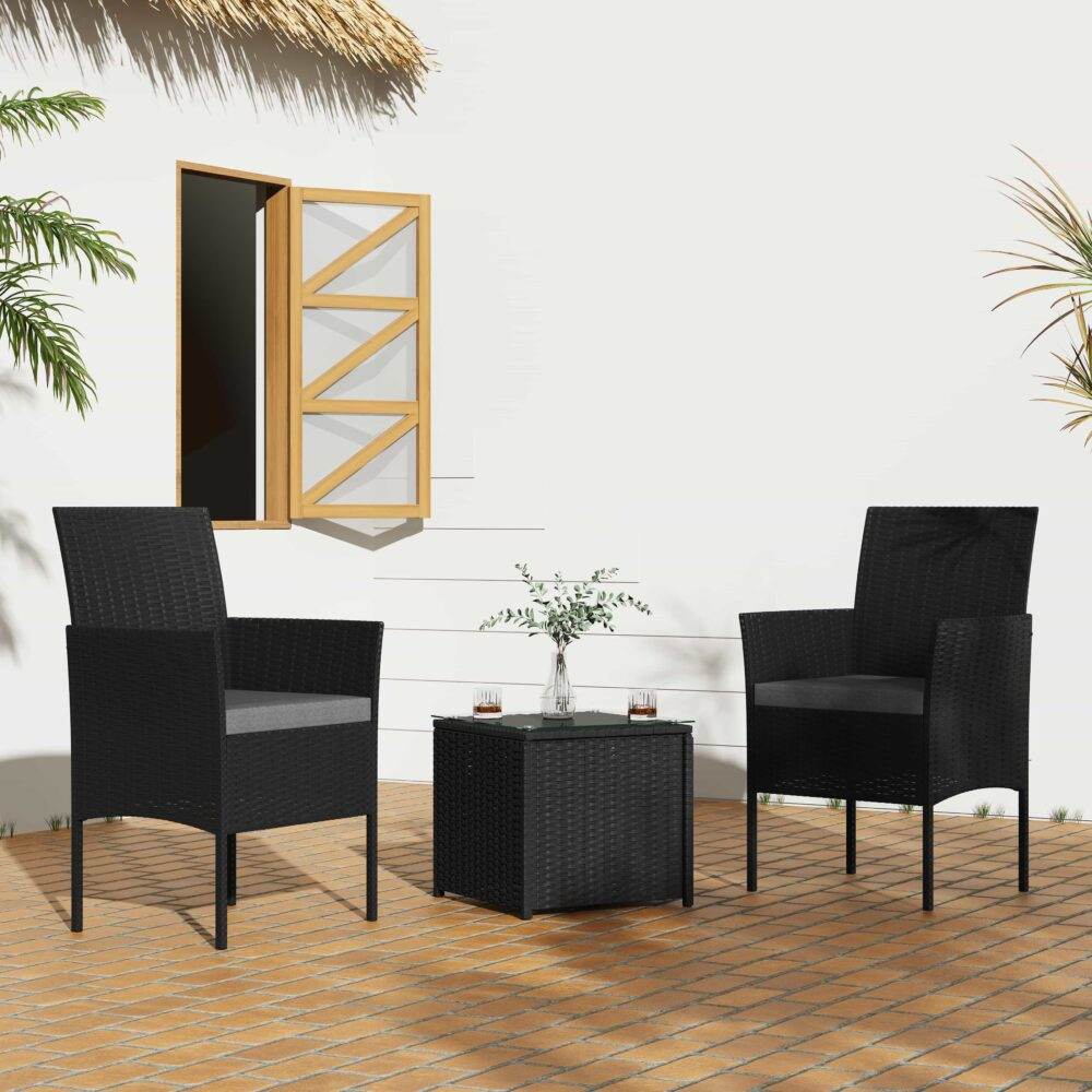 3PC Outdoor Table and Chairs Set-Black - Outdoorium