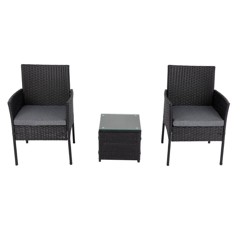 3PC Outdoor Table and Chairs Set-Black - Outdoorium