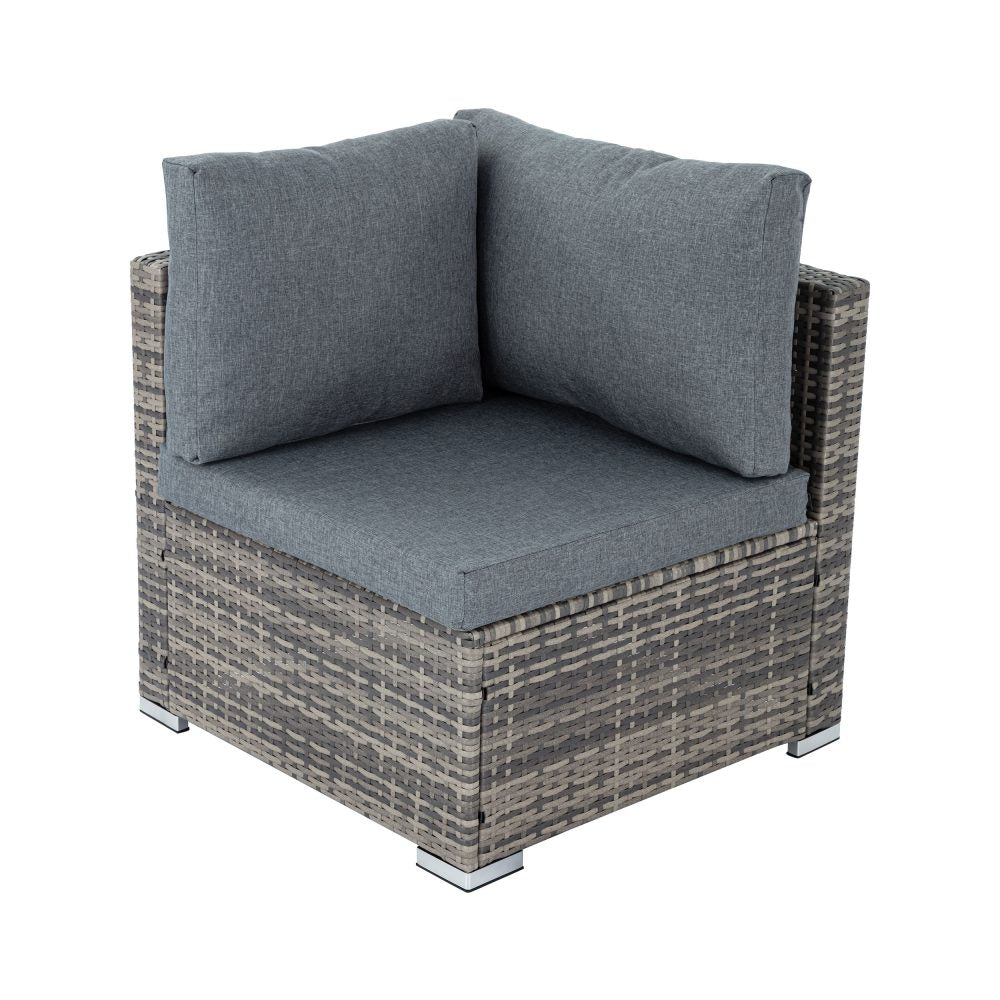 9PCS Outdoor Furniture Modular Lounge Sofa with Wicker End Table