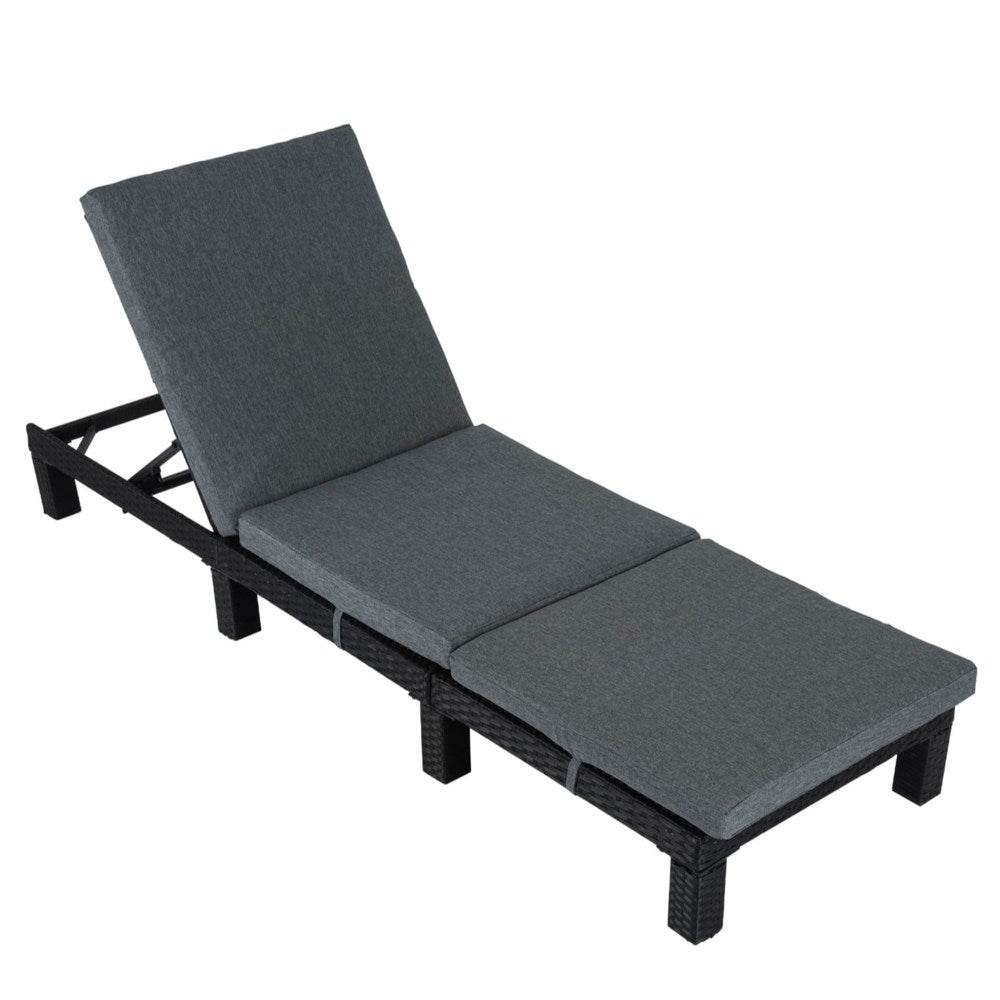 Black Rattan Sunbed with Adjustable Recline - Outdoorium