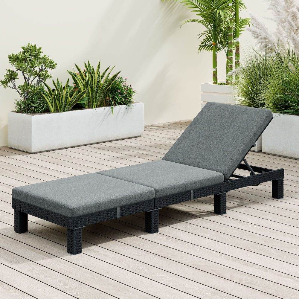 Black Rattan Sunbed with Adjustable Recline - Outdoorium