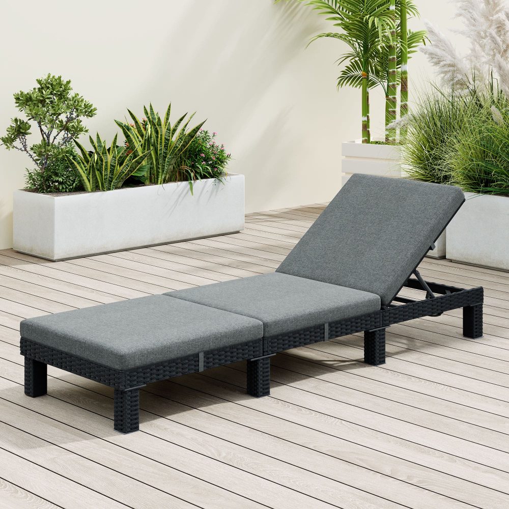 Black Rattan Sunbed with Adjustable Recline