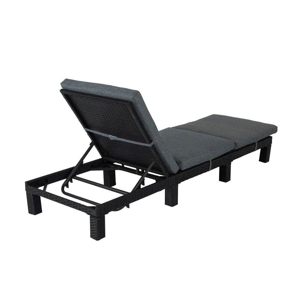 Black Rattan Sunbed with Adjustable Recline - Outdoorium