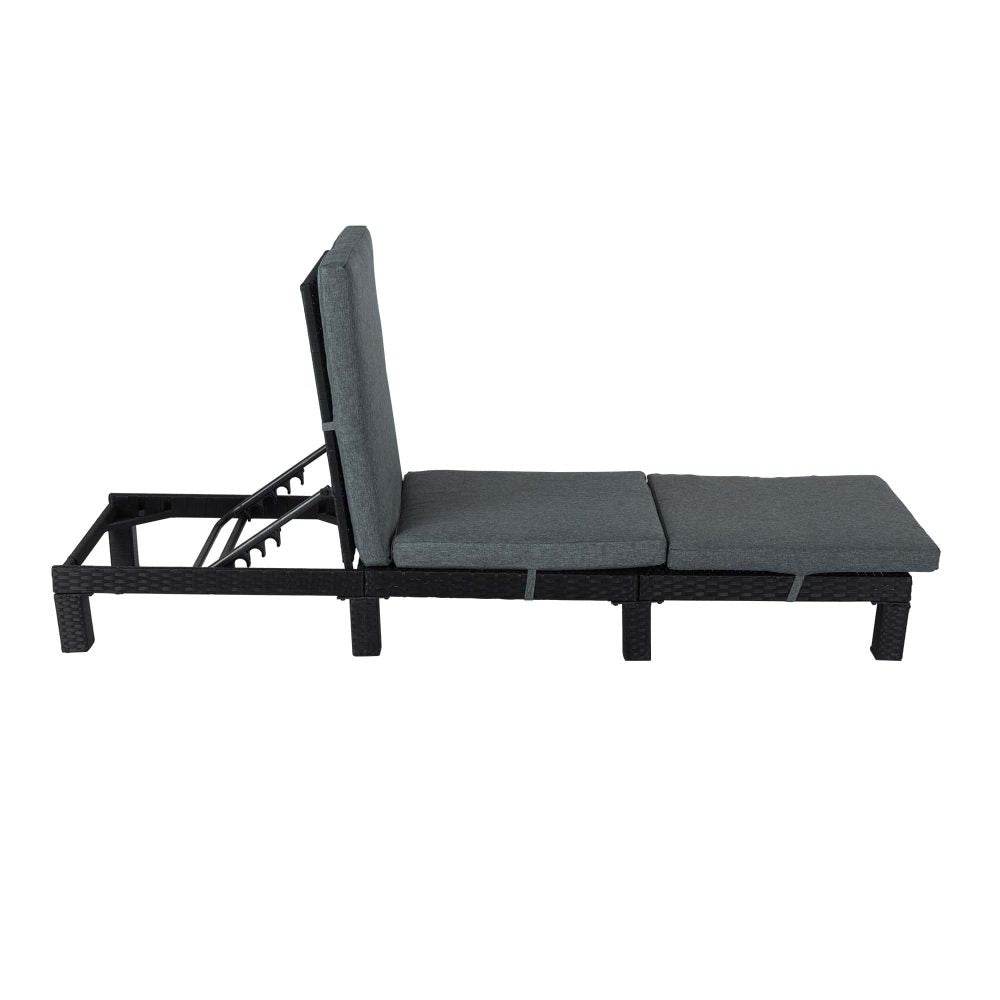 Black Rattan Sunbed with Adjustable Recline - Outdoorium
