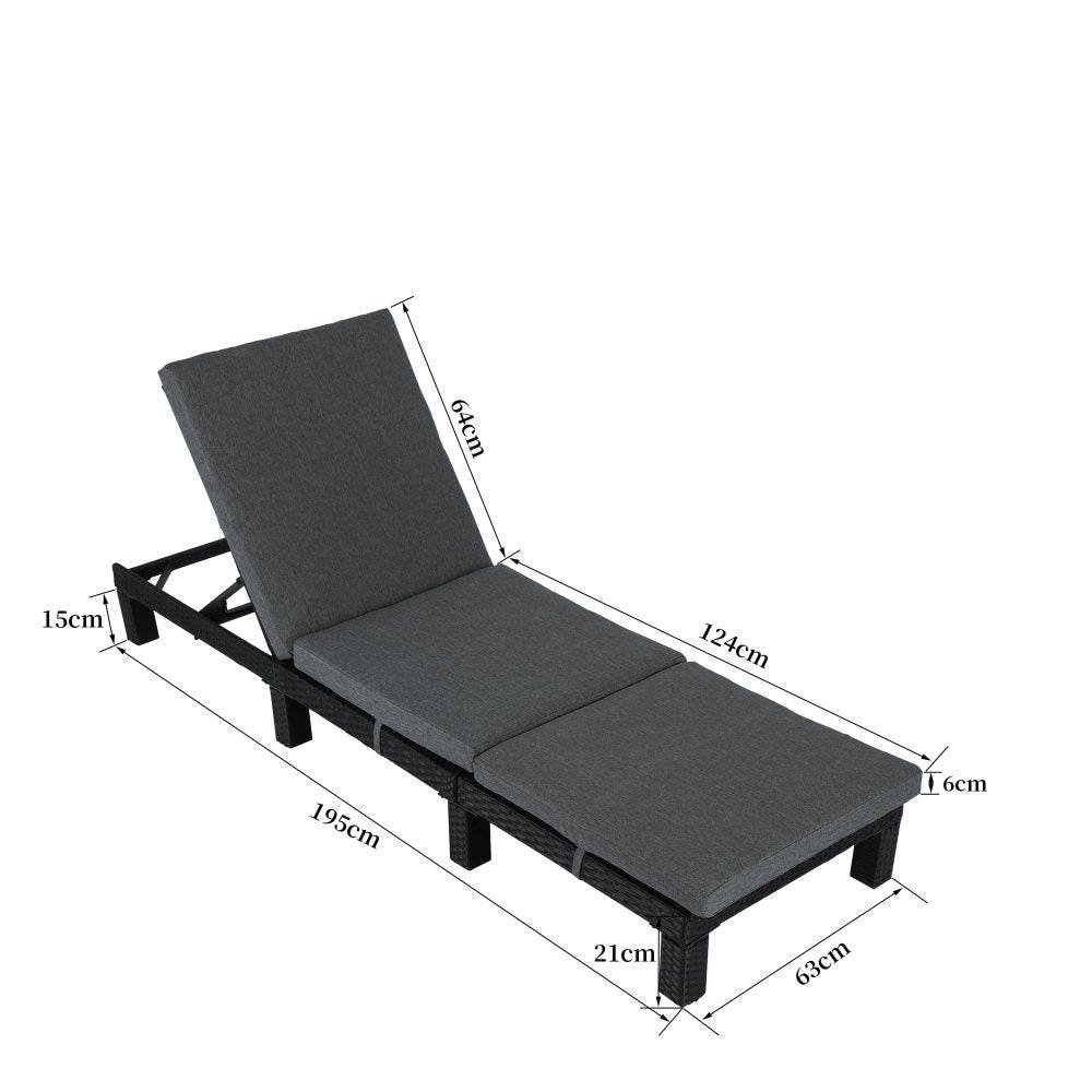 Black Rattan Sunbed with Adjustable Recline - Outdoorium