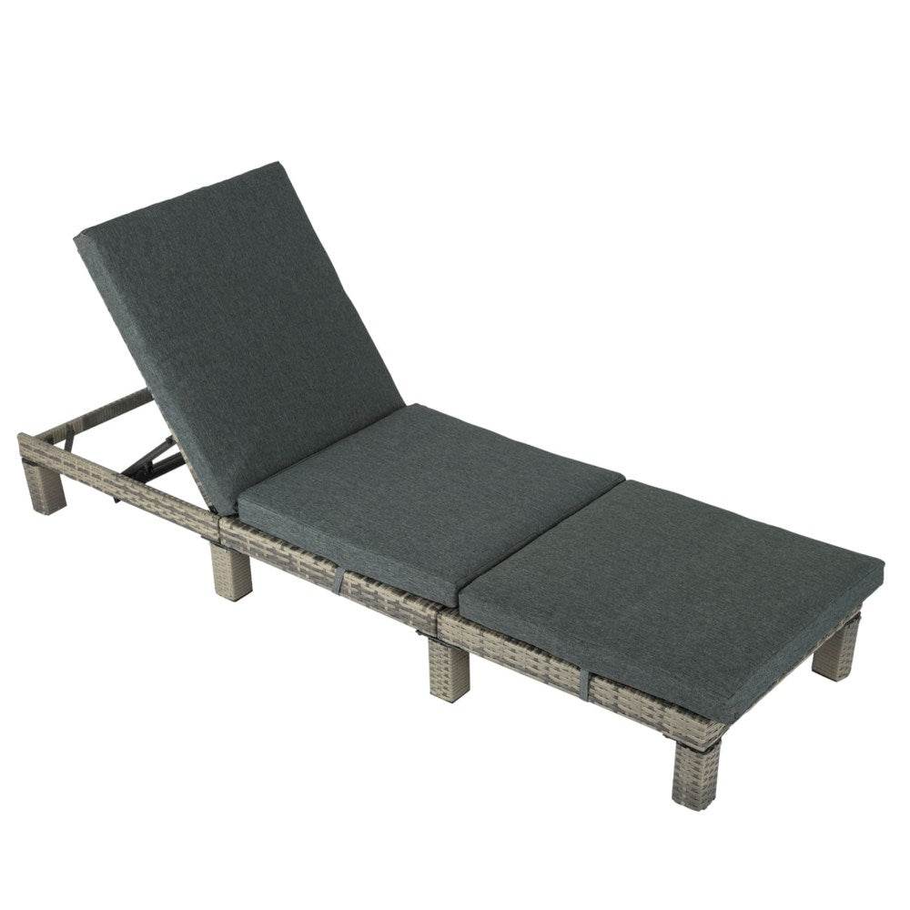 Grey Rattan Sun Bed with Adjustable Recline - Outdoorium