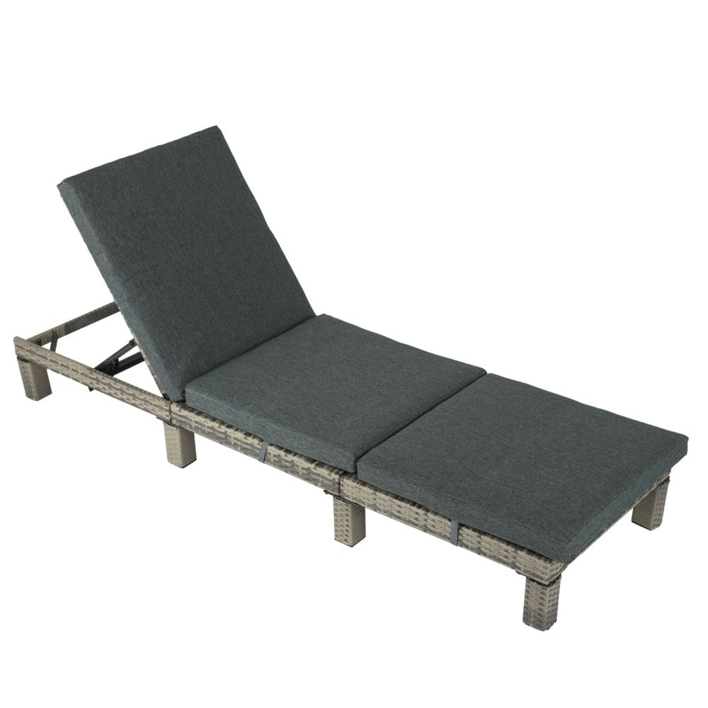 Grey Rattan Sun Bed with Adjustable Recline