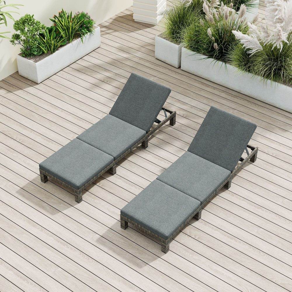 Grey Rattan Sun Bed with Adjustable Recline - Outdoorium