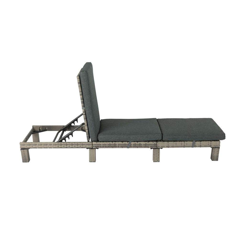 Grey Rattan Sun Bed with Adjustable Recline - Outdoorium