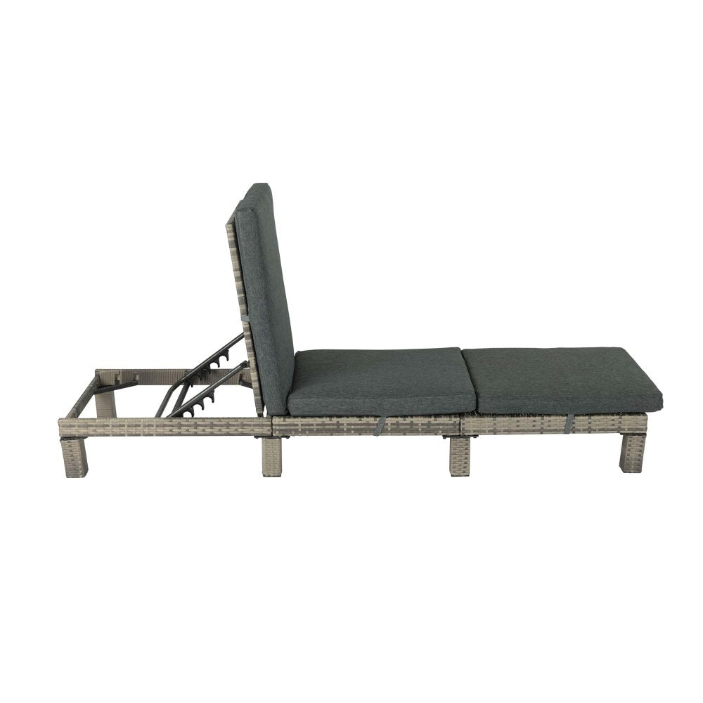 Grey Rattan Sun Bed with Adjustable Recline