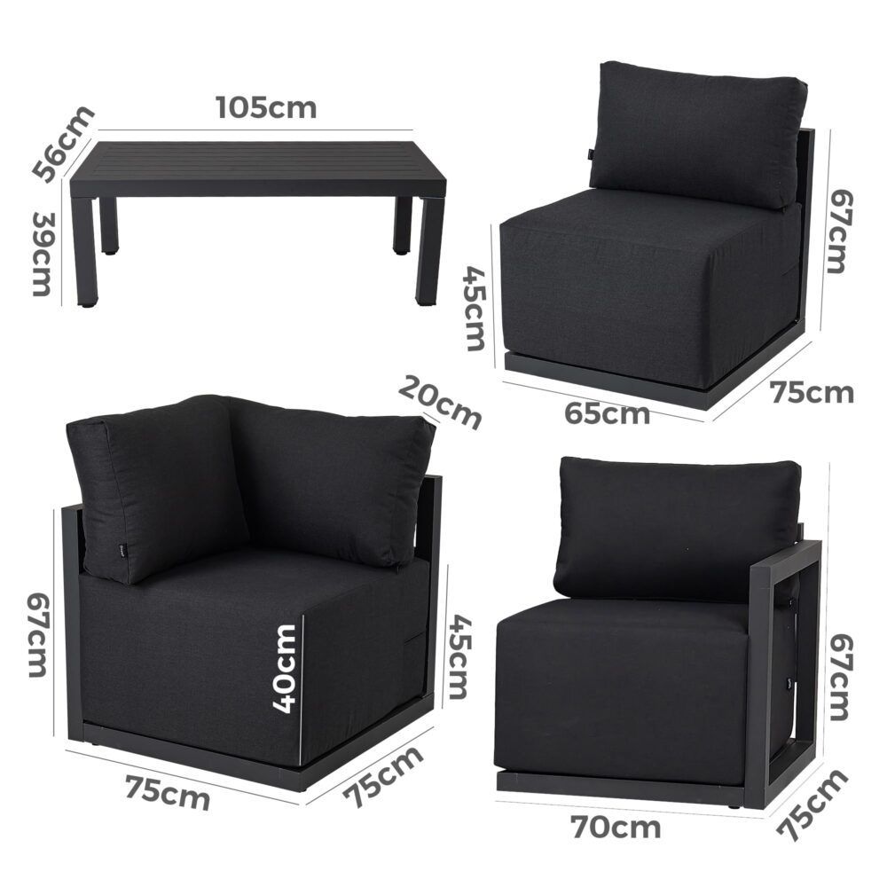 Alfresco Contemporary All-Weather Lounge Set – Charcoal Grey