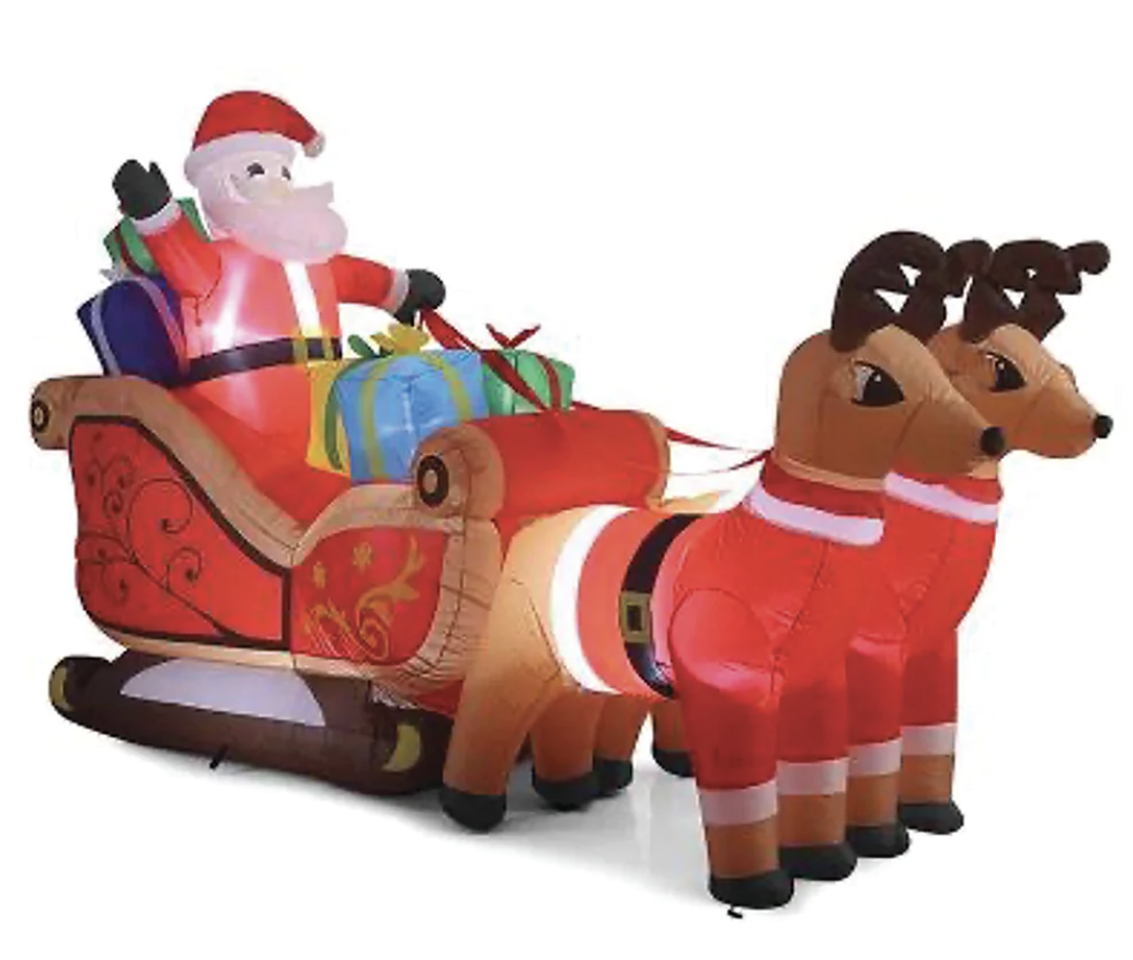 320cm Xmas Father Christmas Charm Santa Sleigh With Reindeer + LED Lights Inflatable