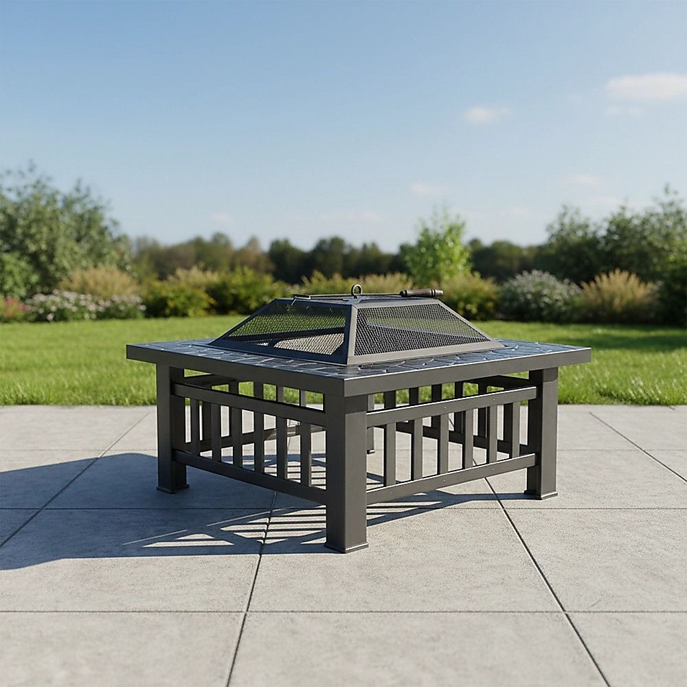 Square Metal Fire Pit Outdoor Heater - 45.7cm