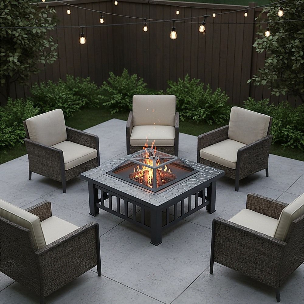 Square Metal Fire Pit Outdoor Heater - 45.7cm