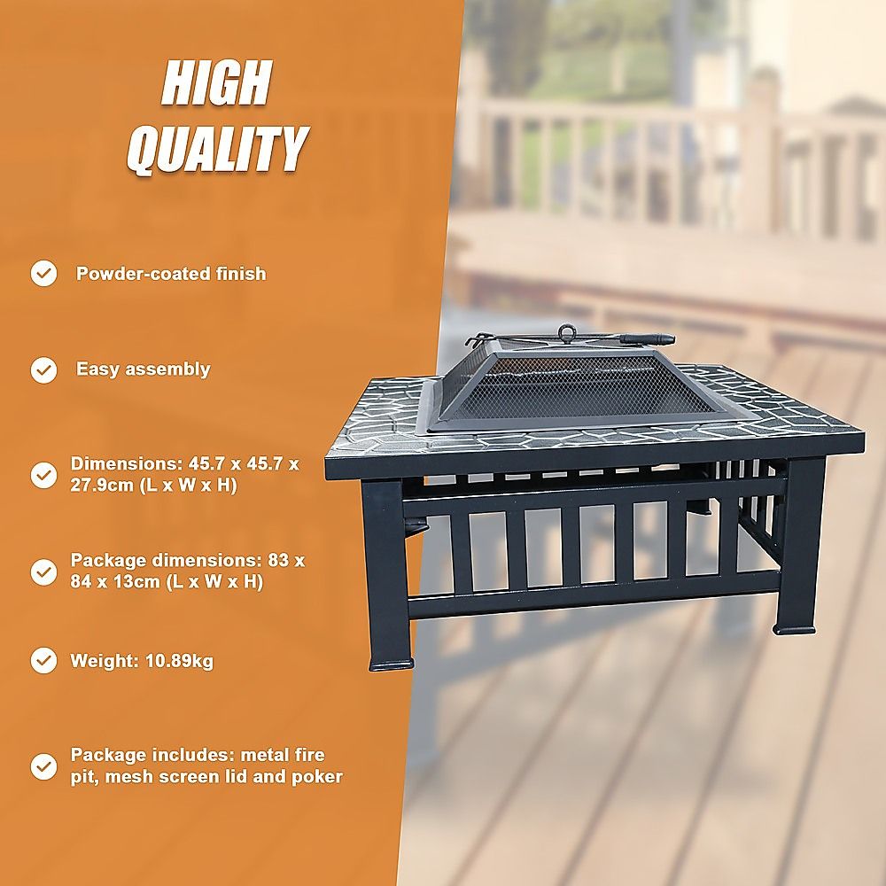 Square Metal Fire Pit Outdoor Heater - 45.7cm