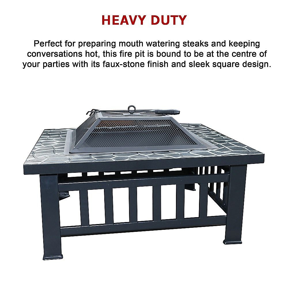 Square Metal Fire Pit Outdoor Heater - 45.7cm