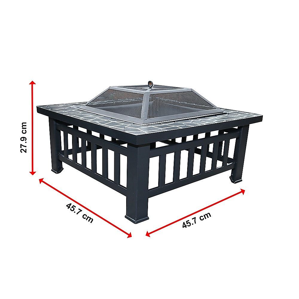 Square Metal Fire Pit Outdoor Heater - 45.7cm