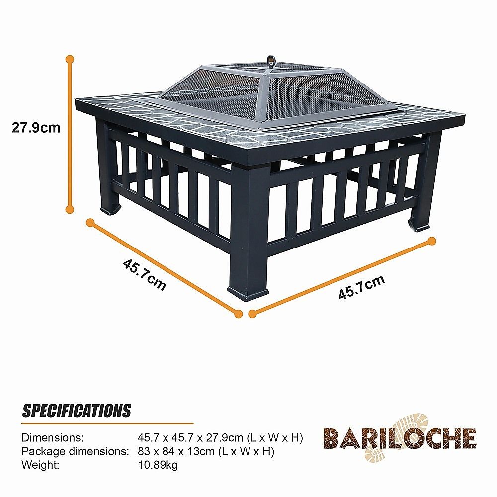 Square Metal Fire Pit Outdoor Heater - 45.7cm