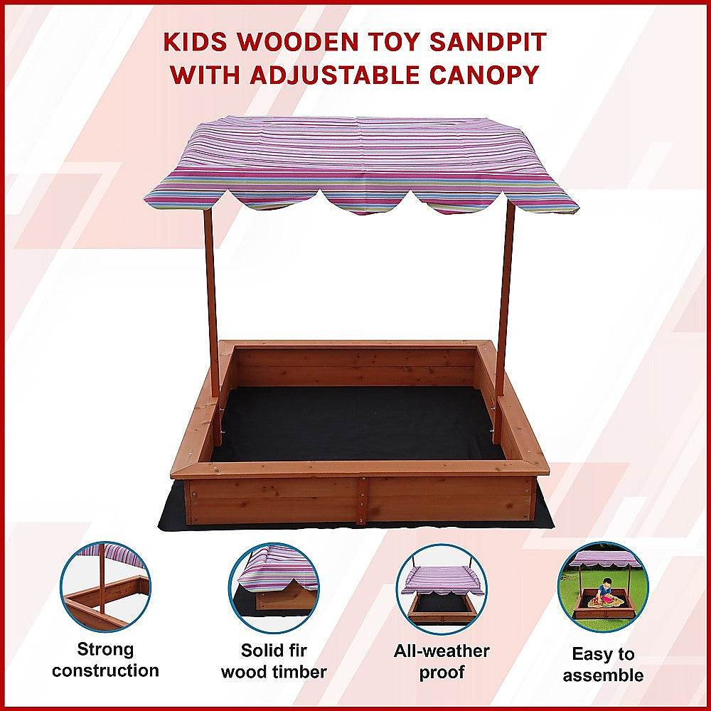 Kids Wooden Toy Sandpit with Adjustable Canopy | Outdoorium