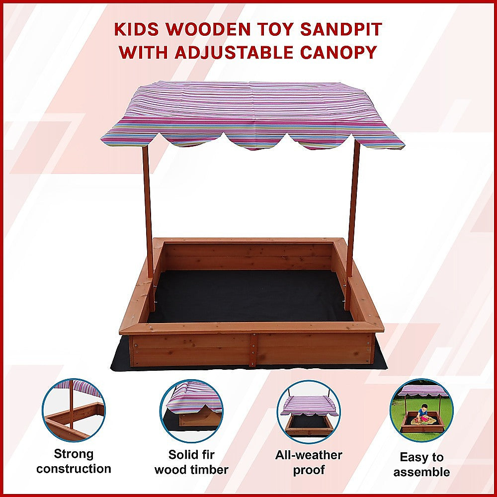 Kids Wooden Toy Sandpit with Adjustable Canopy