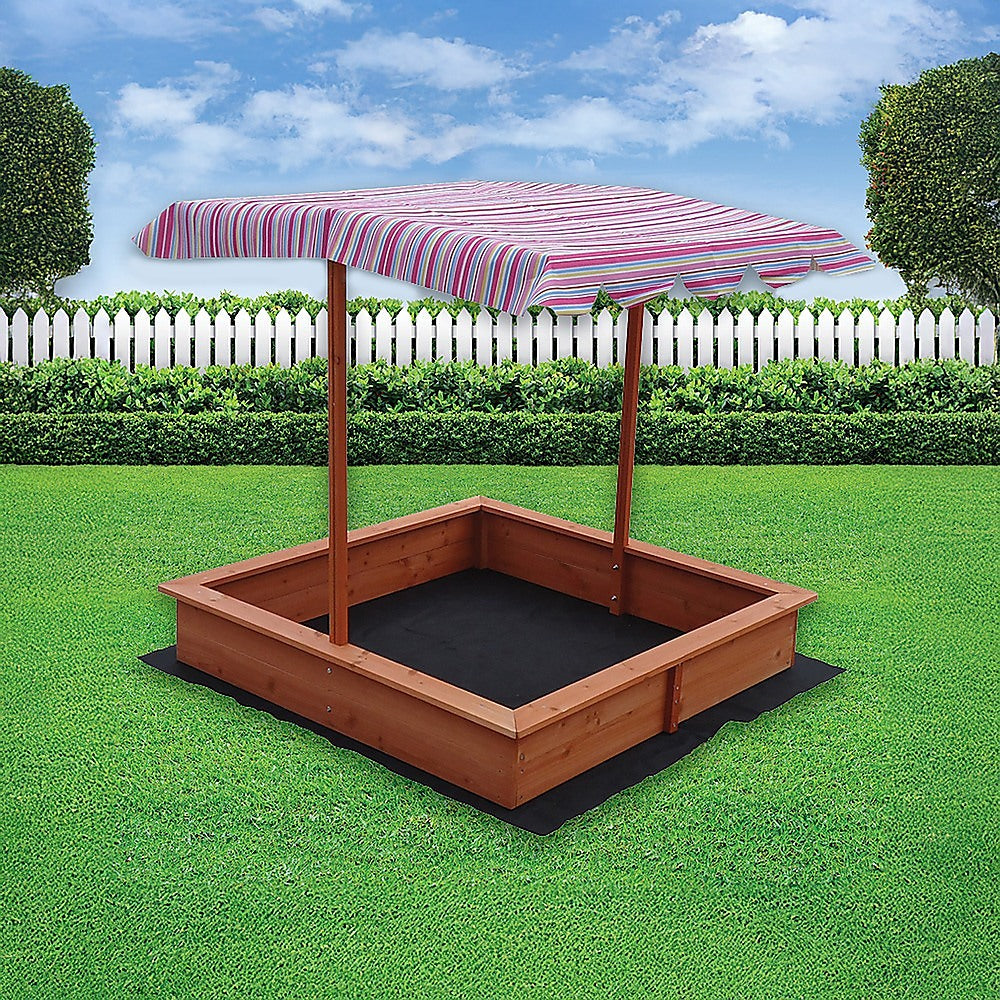 Kids Wooden Toy Sandpit with Adjustable Canopy