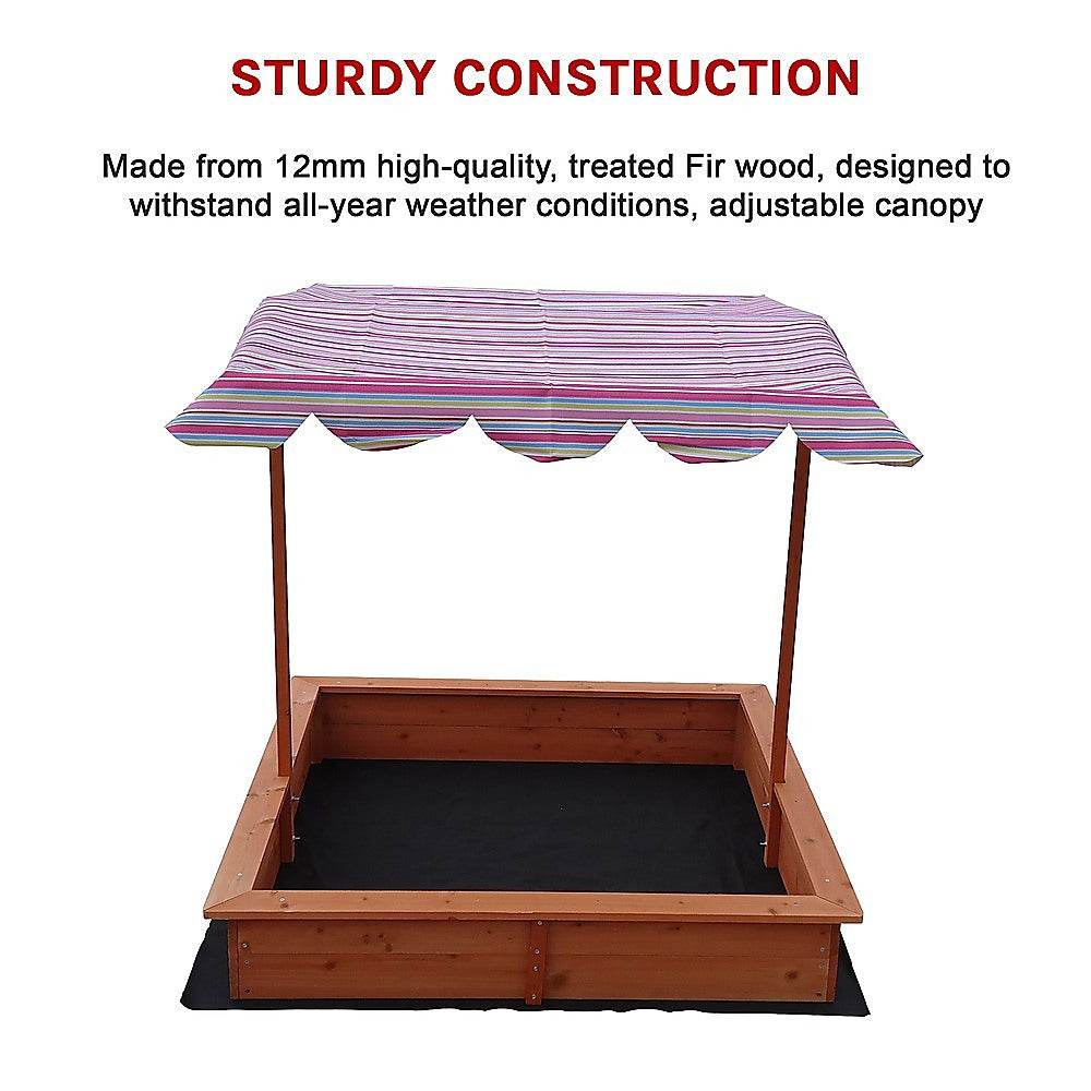 Kids Wooden Toy Sandpit with Adjustable Canopy | Outdoorium