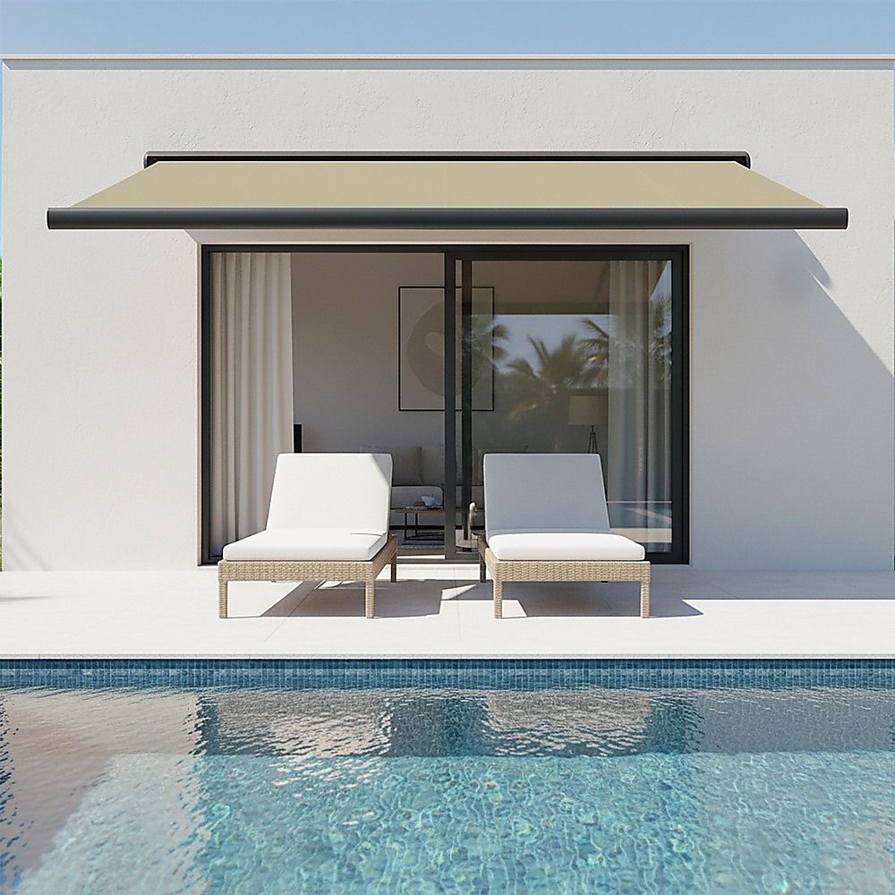 Motorised Retractable Awning – 4x3m Beige Full Cassette Design