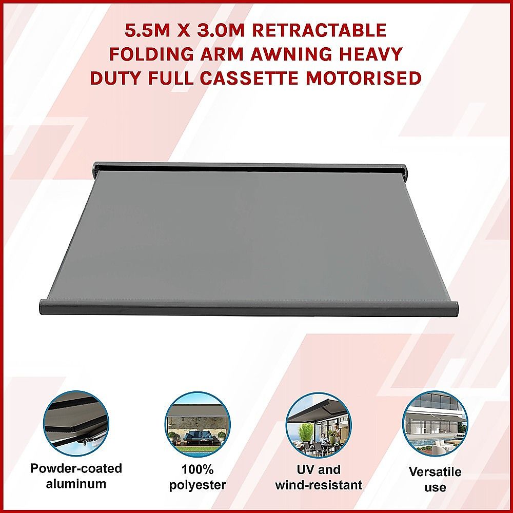 Motorised Retractable Awning – 5.5x3m Grey Full Cassette Design – product image 4