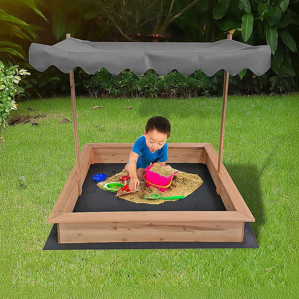 Kids Wooden Toy Sandpit with Adjustable Canopy - Outdoorium