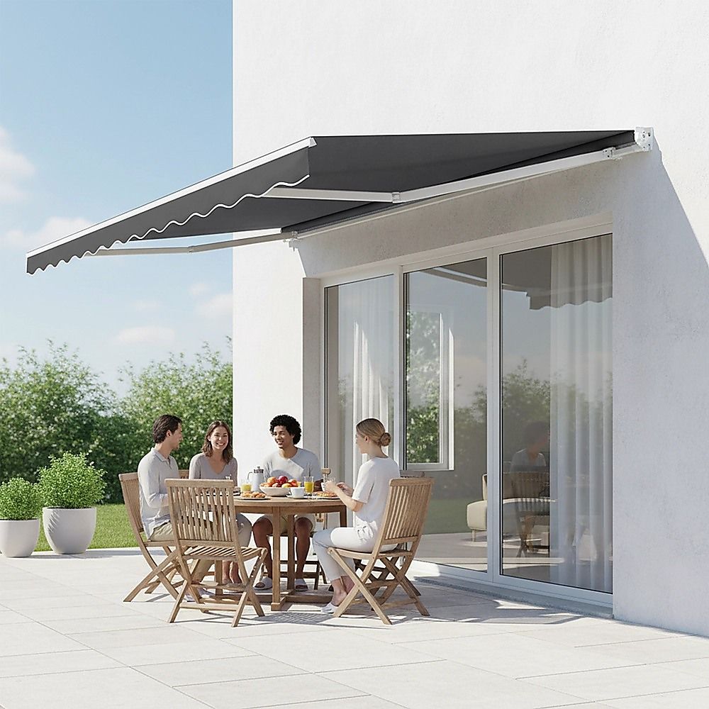 Outdoor Folding Arm Awning Retractable Sunshade Canopy Grey 3.0m x 2.5m