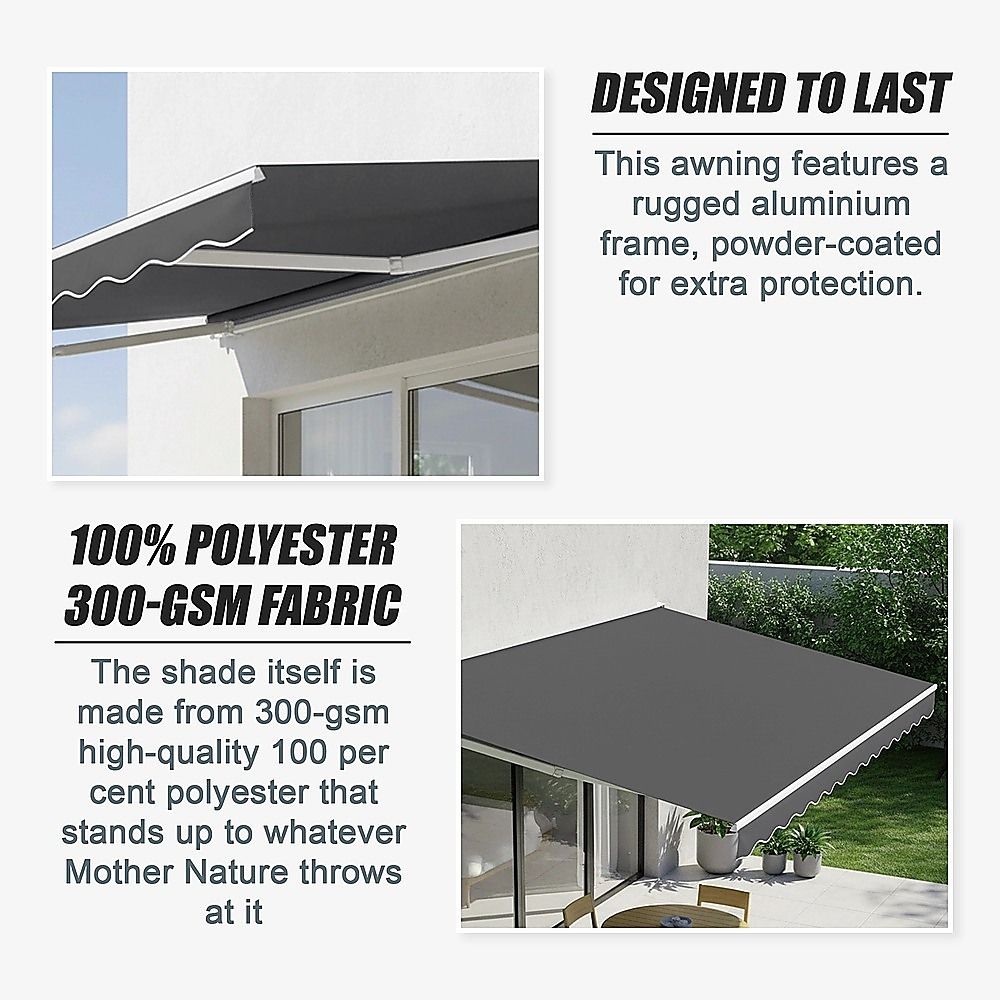 Outdoor Folding Arm Awning Retractable Sunshade Canopy Grey 3.0m x 2.5m