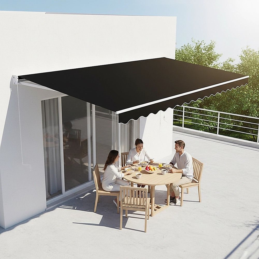 Outdoor Folding Arm Awning Retractable Sunshade Canopy Black 3.0m x 2.5m