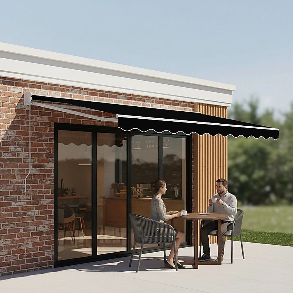 Outdoor Folding Arm Awning Retractable Sunshade Canopy Black 4.0m x 3.0m