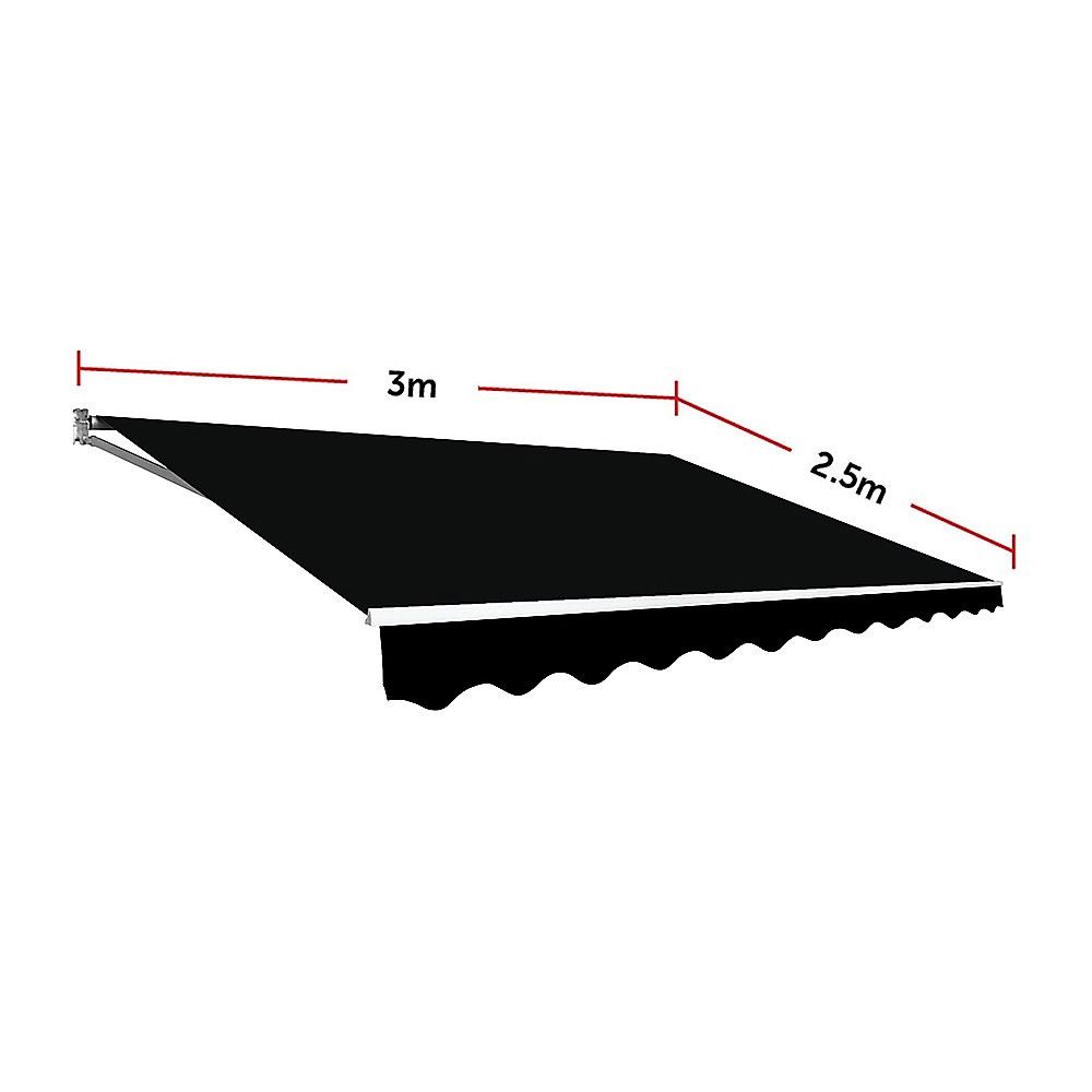 Motorised Retractable Awning – 3x2.5m Black Outdoor Shade
