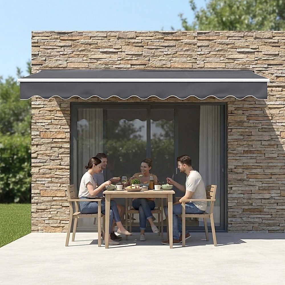Motorised Outdoor Folding Arm Awning Retractable Sunshade Canopy Grey 4.0m x 2.5m