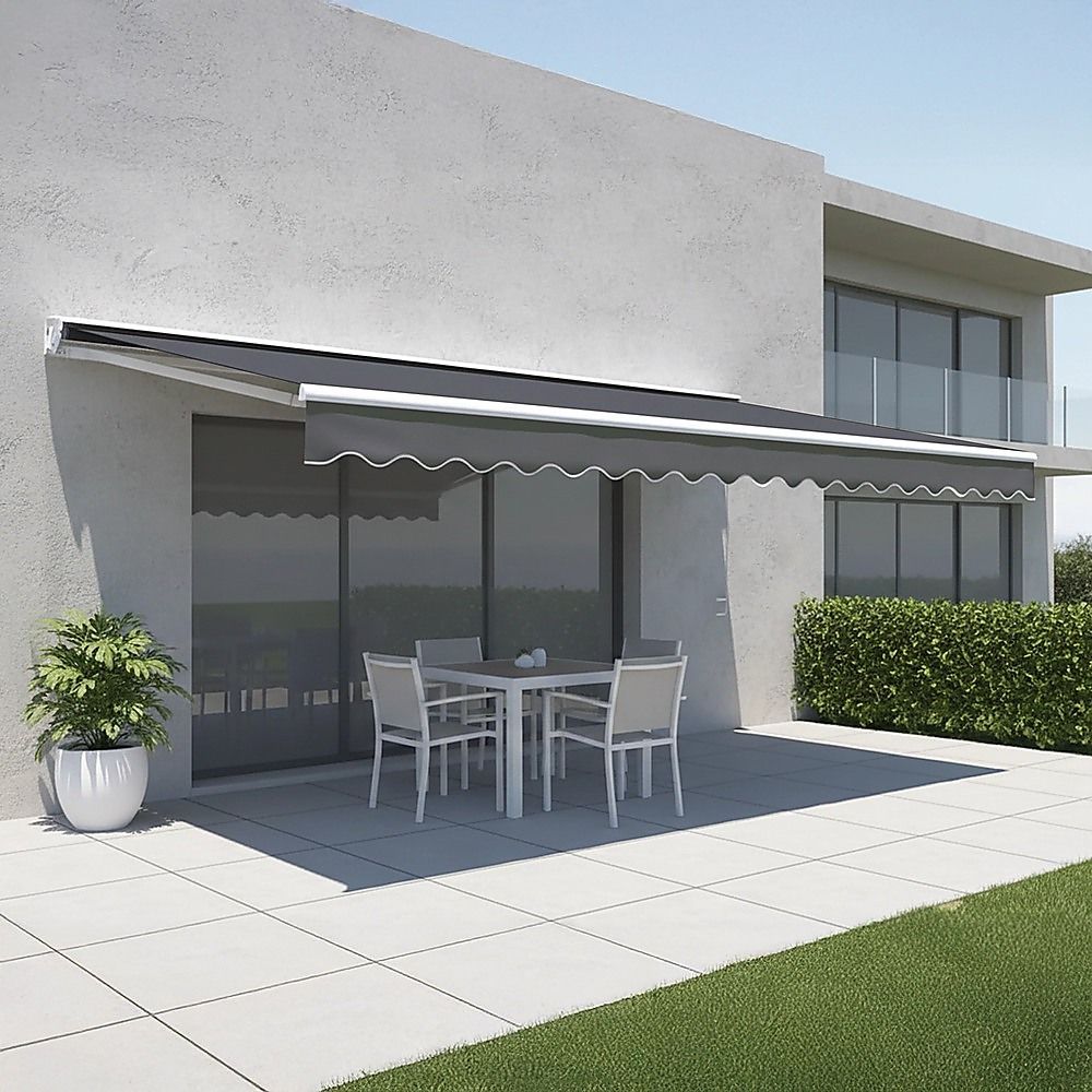 Motorised Outdoor Folding Arm Awning Retractable Sunshade Canopy Grey 4.0m x 3.0m