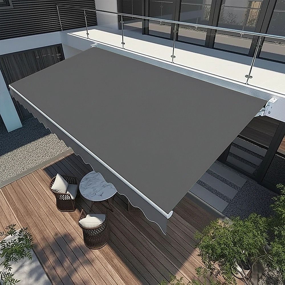 Motorised Outdoor Folding Arm Awning Retractable Sunshade Canopy Grey 5.0m x 2.5m