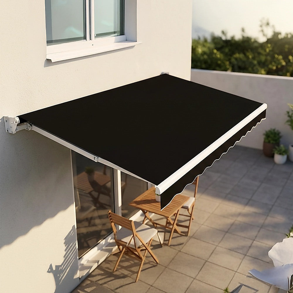Motorised Outdoor Folding Arm Awning Retractable Sunshade Canopy Black 5.0m x 3.0m