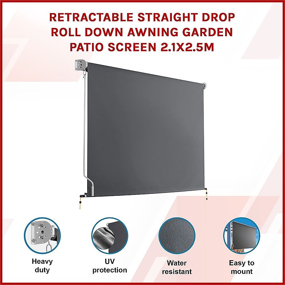 Straight Drop Awning – 2.1x2.5m Grey Retractable Patio Screen – product image 7