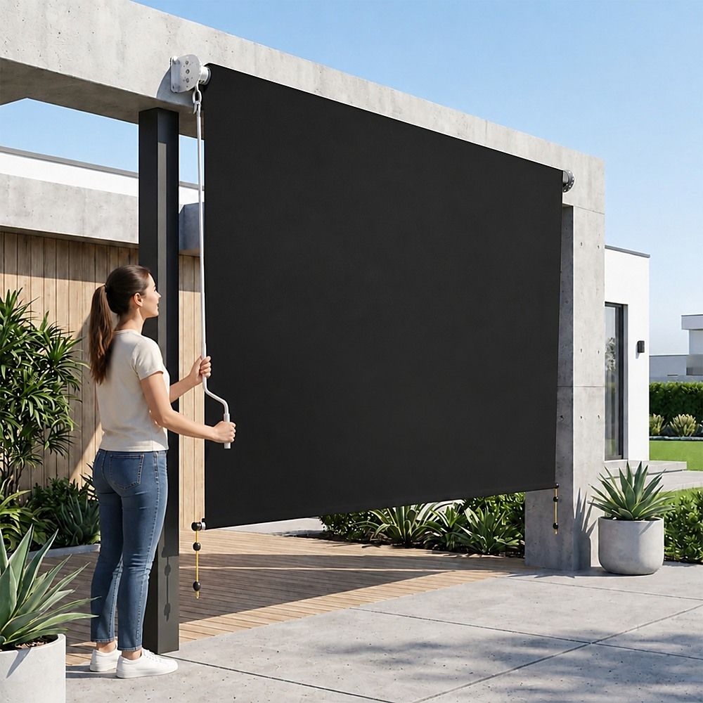 Retractable Straight Drop Roll Down Awning Garden Patio Screen 2.1X2.5M