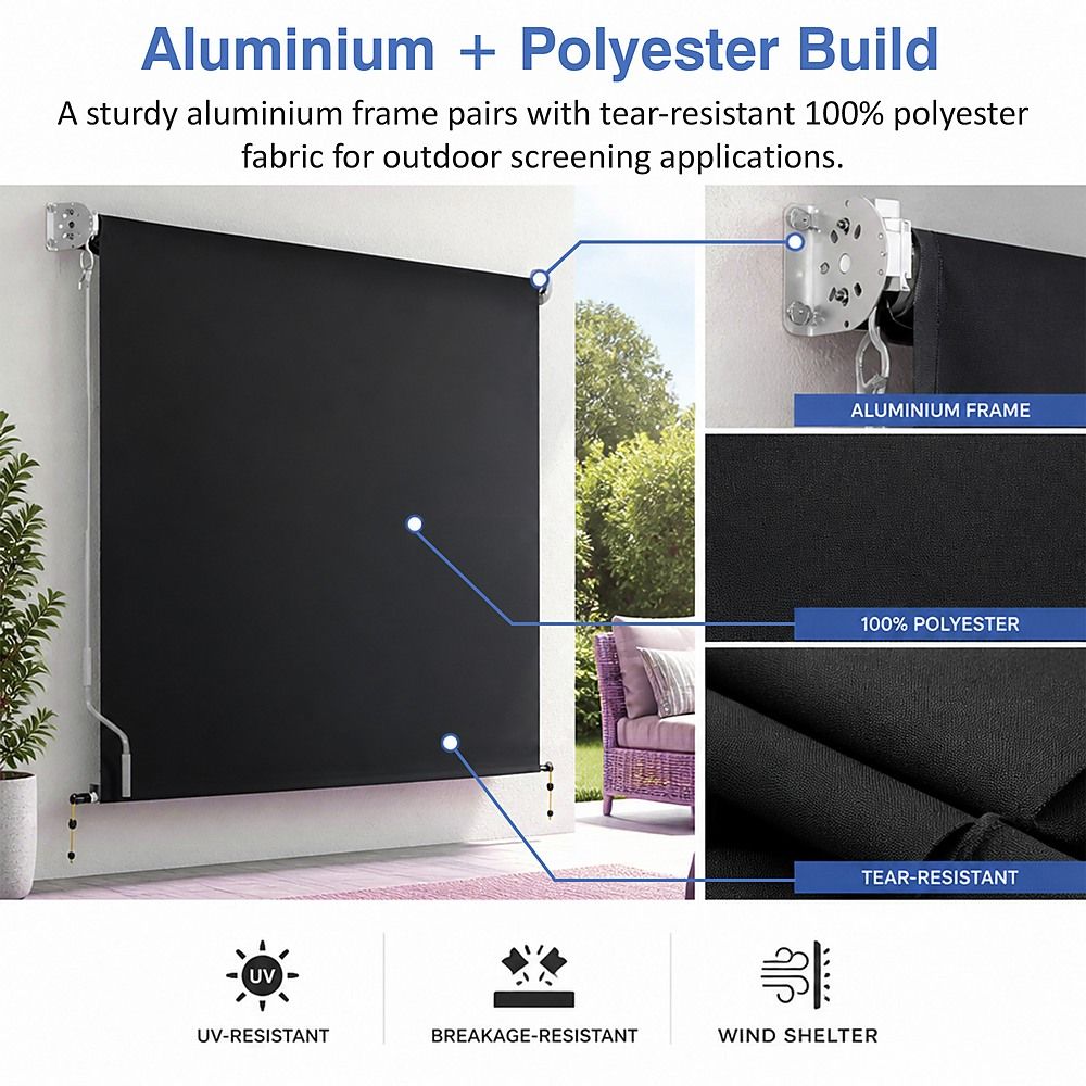 Straight Drop Awning – 2.1x2.5m Black Retractable Patio Screen – product image 6